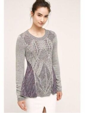 Anthropologie MOTH "Anita Mixed Cable Knit Swing Sweater" w intricate design